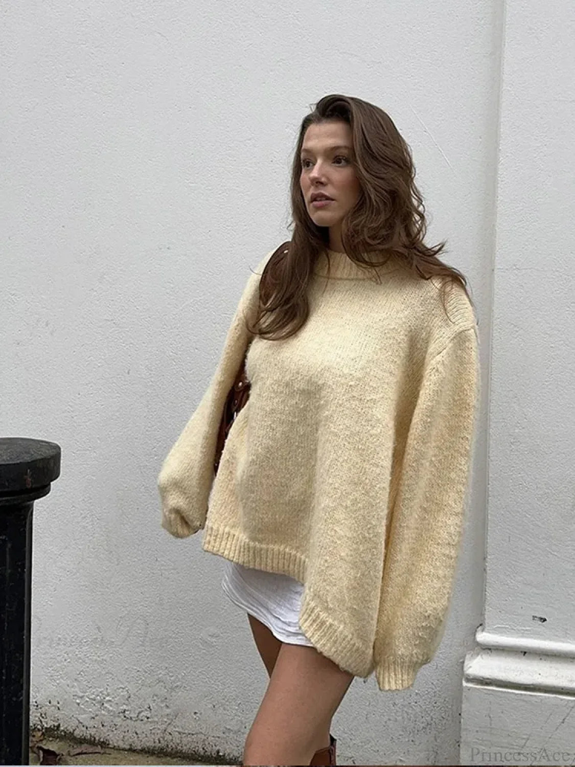 Solid Color Long Sleeve Pullover Sweater Yellow / S