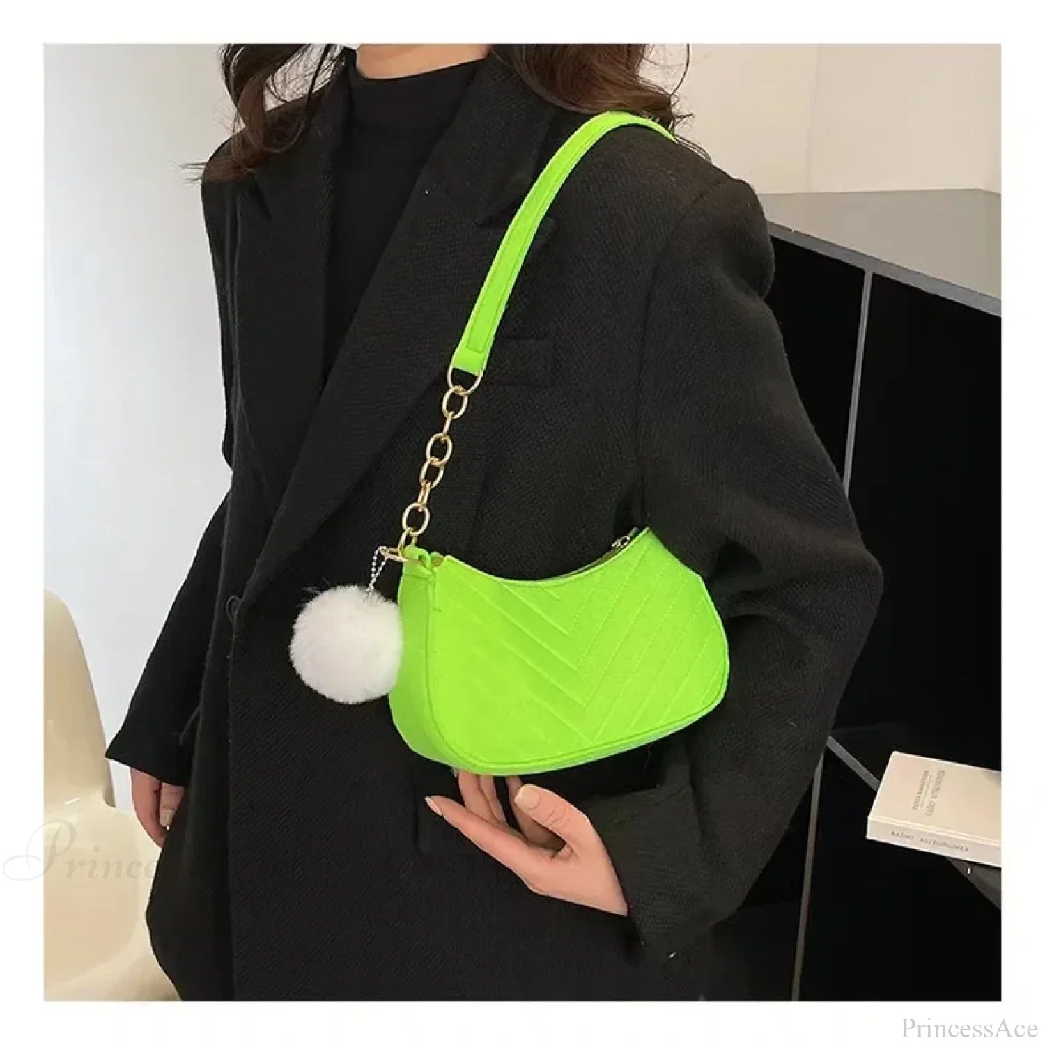 Solid Color Mini Underarm Shoulder Bag light green shoulder-250126