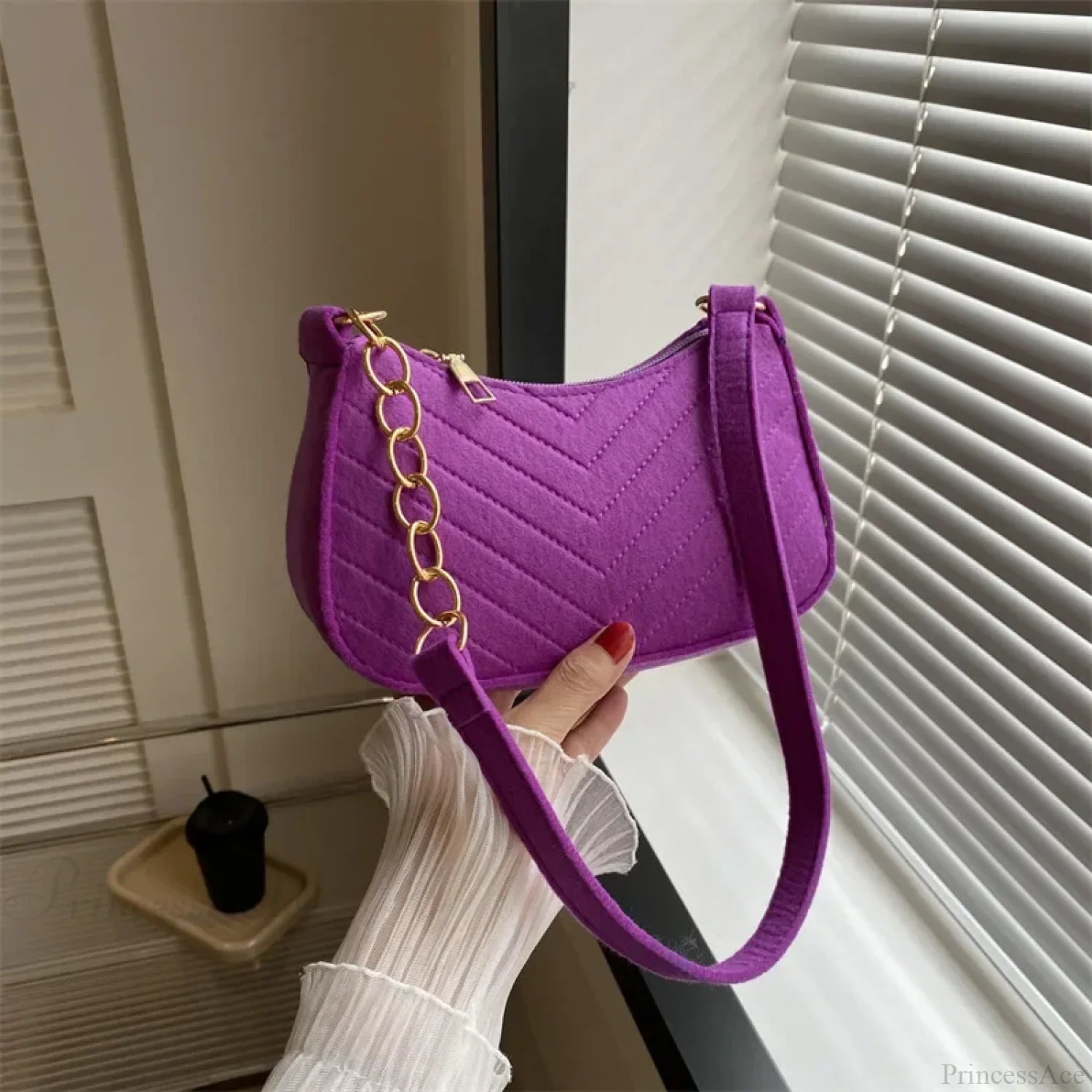 Solid Color Mini Underarm Shoulder Bag Purple shoulder-250126