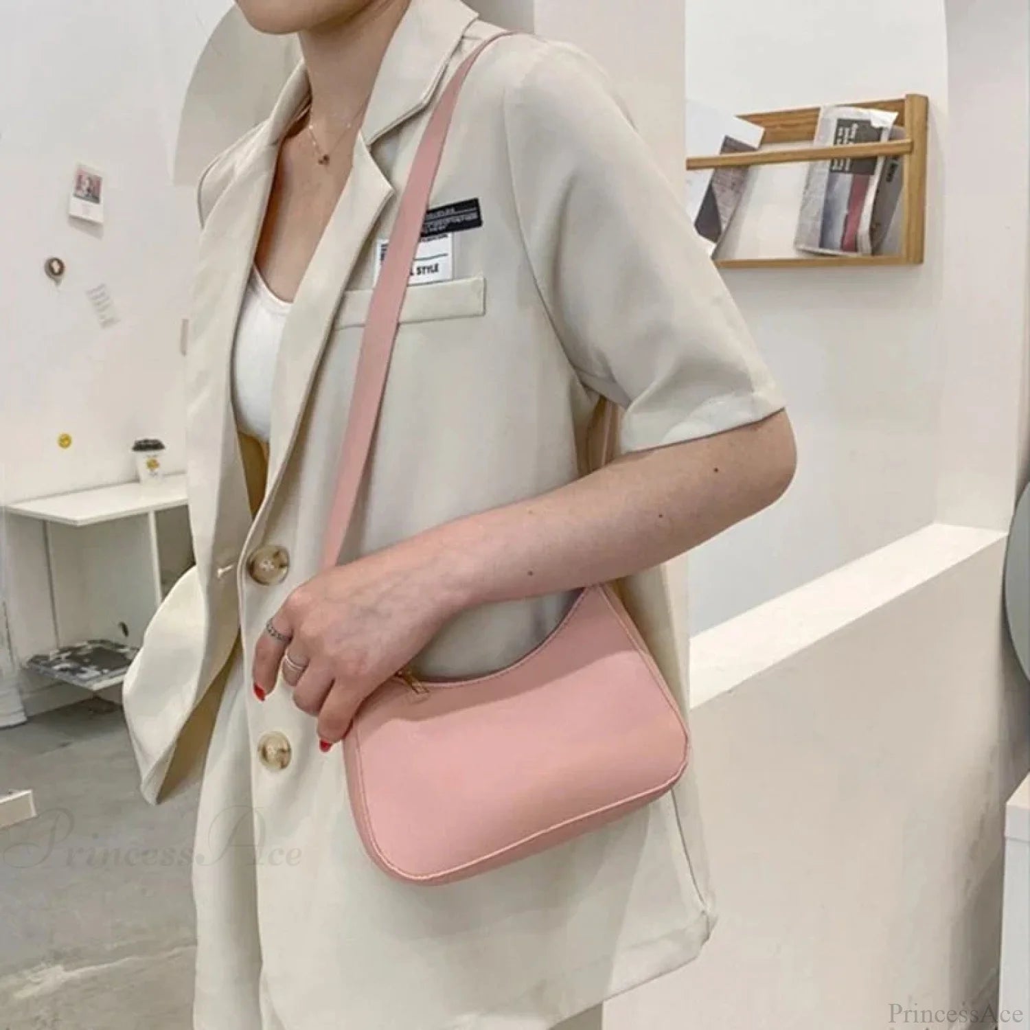 Solid Color PU Leather Casual Shoulder Bag shoulder-250126