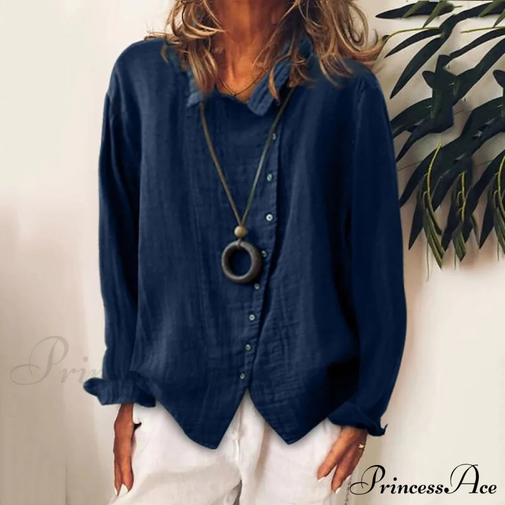 Solid Color Temperament Blouse Blue / S