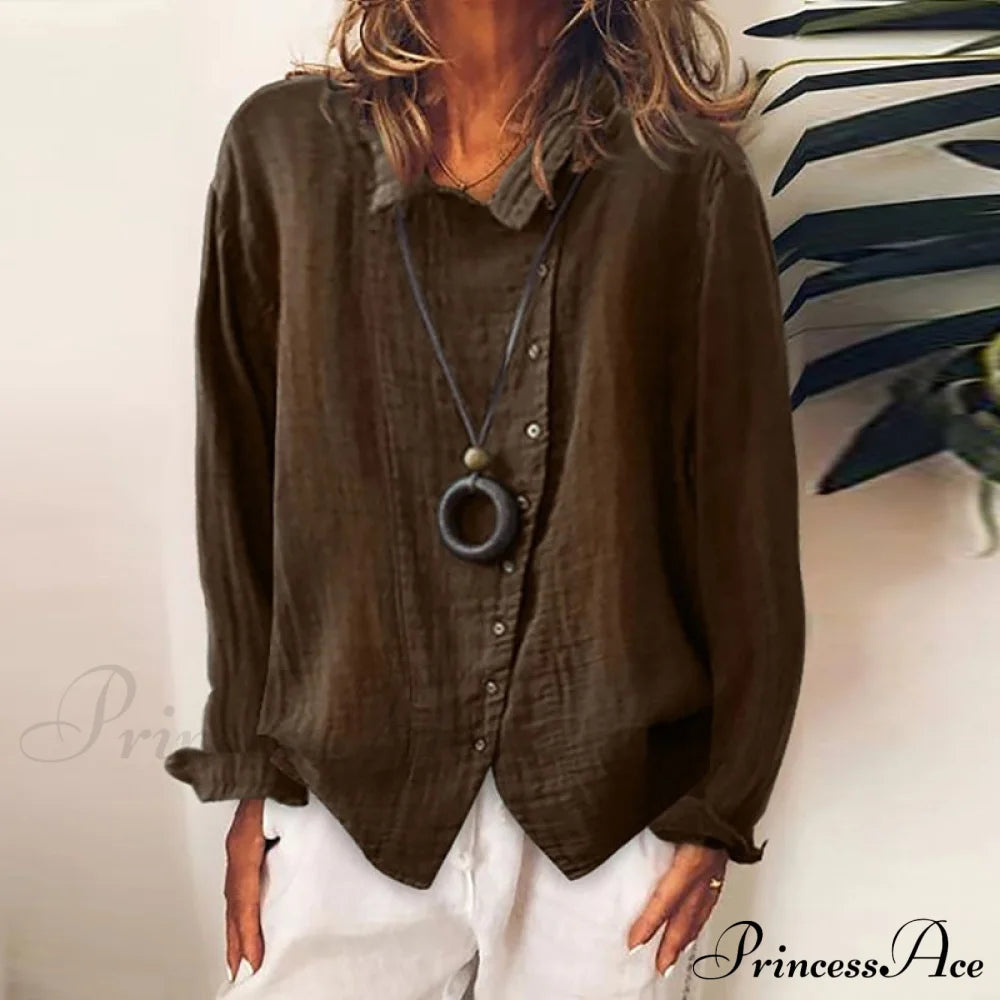 Solid Color Temperament Blouse Brown / S