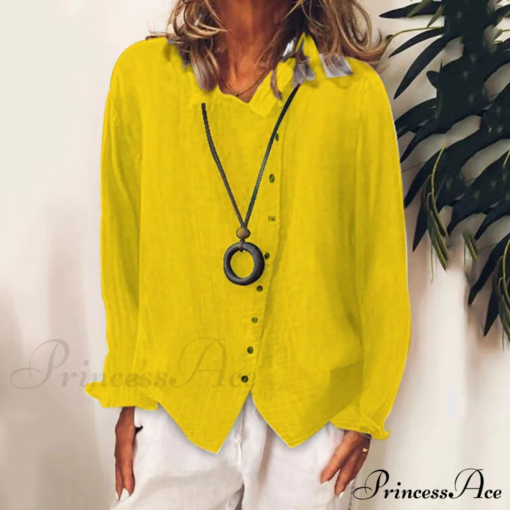 Solid Color Temperament Blouse Yellow / S