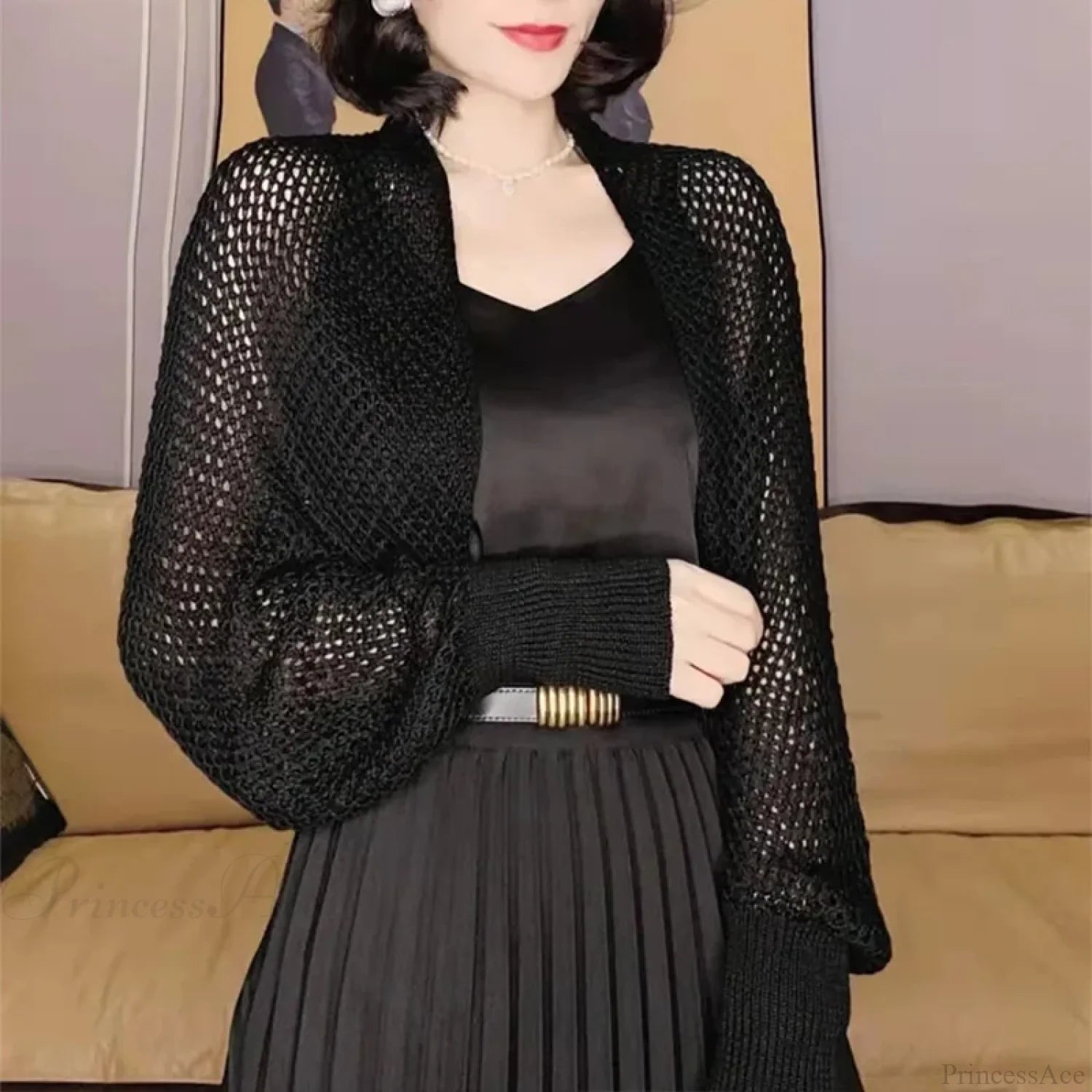 Solid Color Thin Sunscreen Korean Style Long Knit Cardigan BLACK / One Size cardiagn-250126