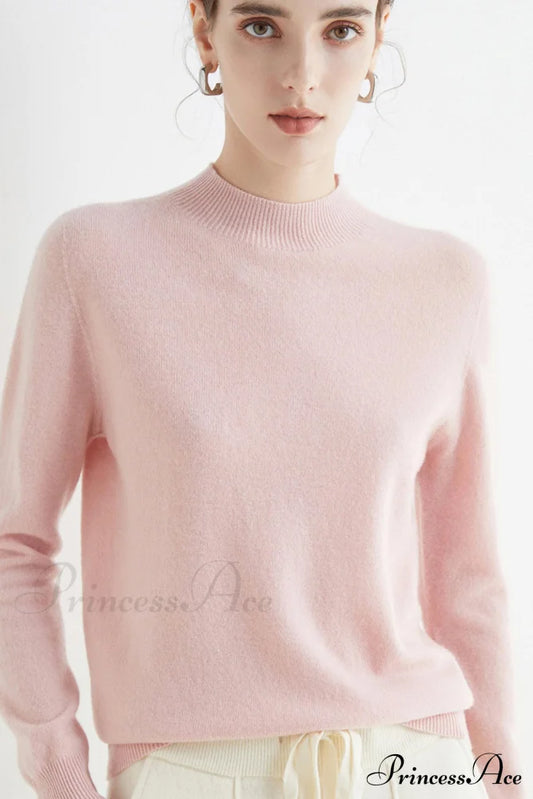 Solid Color Wool Sweater With Mock Neck Pink / S Sweaters-L