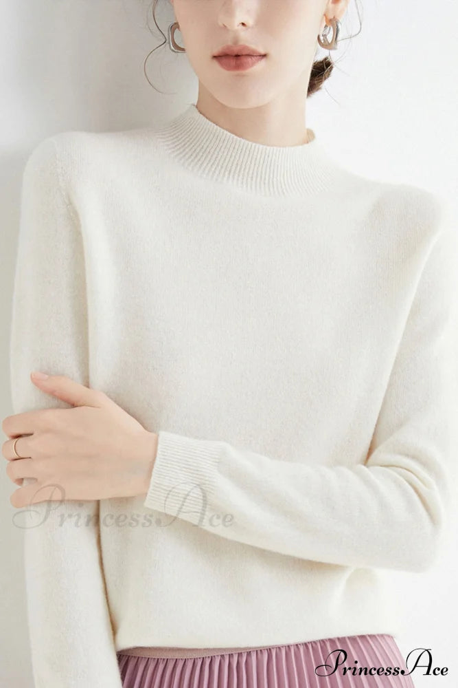 Solid Color Wool Sweater With Mock Neck Sweaters-L