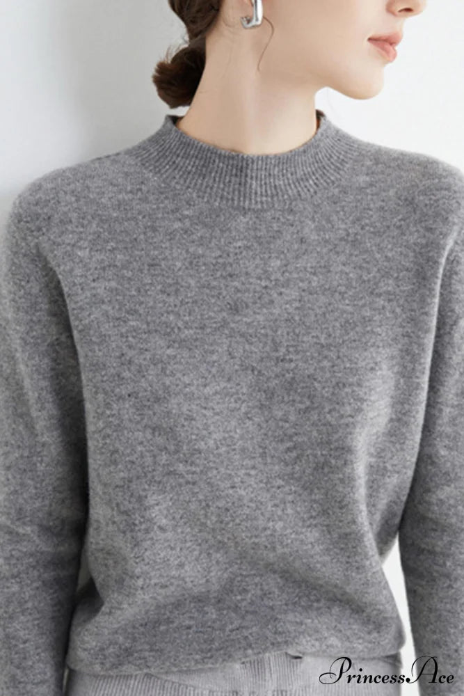 Solid Color Wool Sweater With Mock Neck Sweaters-L