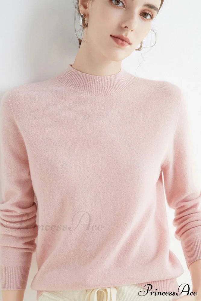 Solid Color Wool Sweater With Mock Neck Sweaters-L