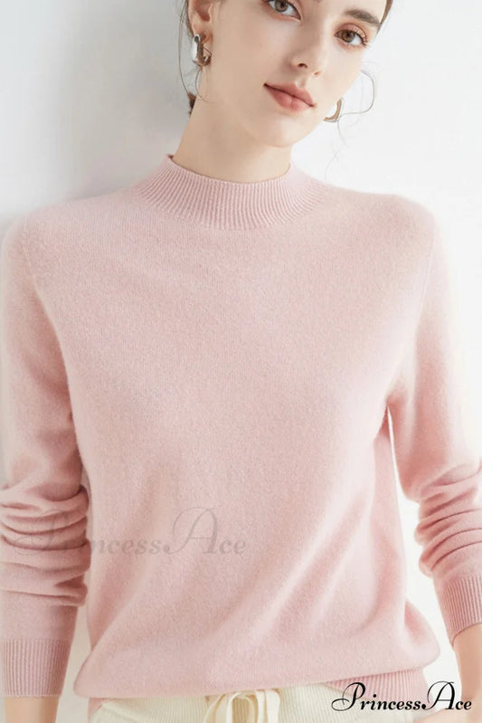 Solid Color Wool Sweater With Mock Neck Sweaters-L