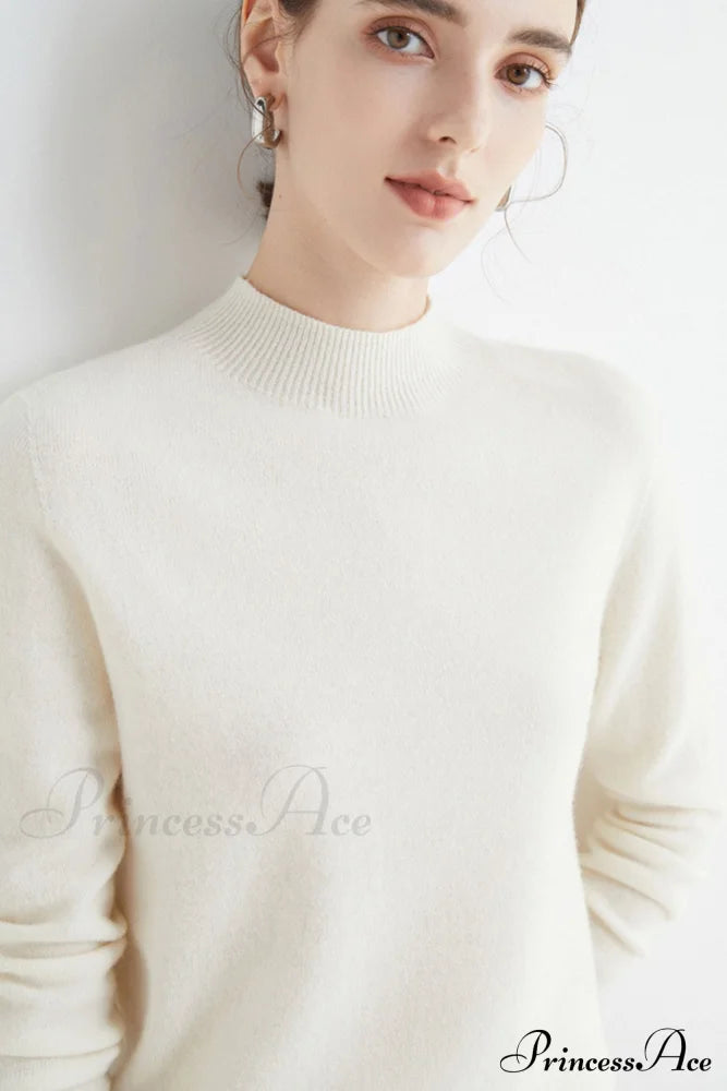 Solid Color Wool Sweater With Mock Neck White / S Sweaters-L