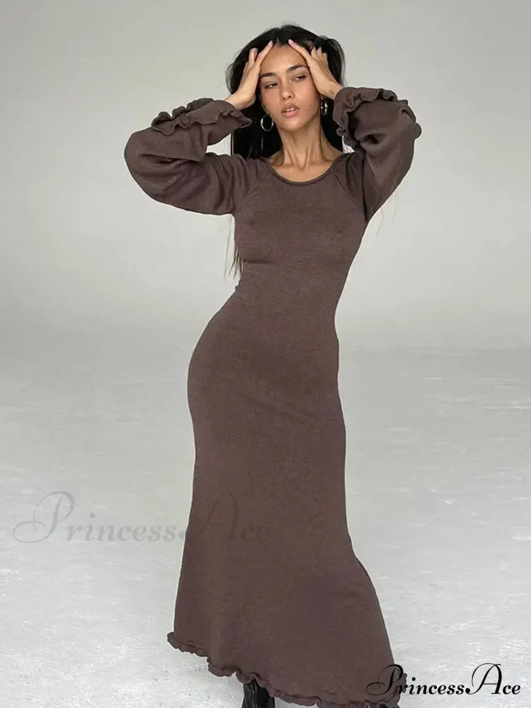 Solid Cotton Maxi Dress Coffee / S