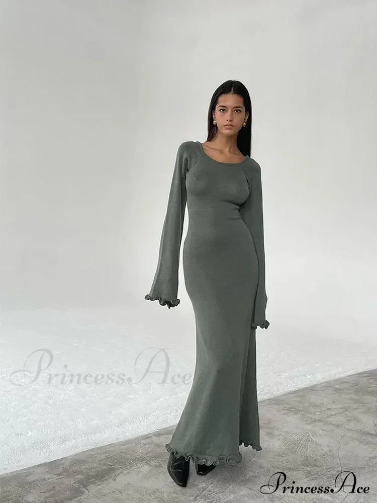 Solid Cotton Maxi Dress Green / S