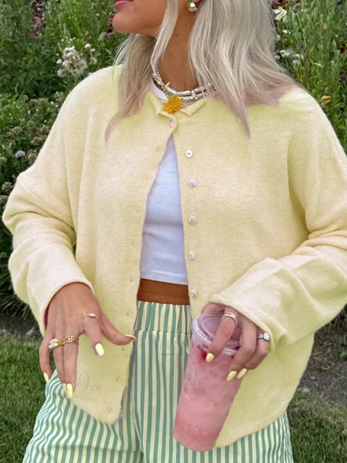 Solid Cozy Button-front Knit Cardigan Yellow / S