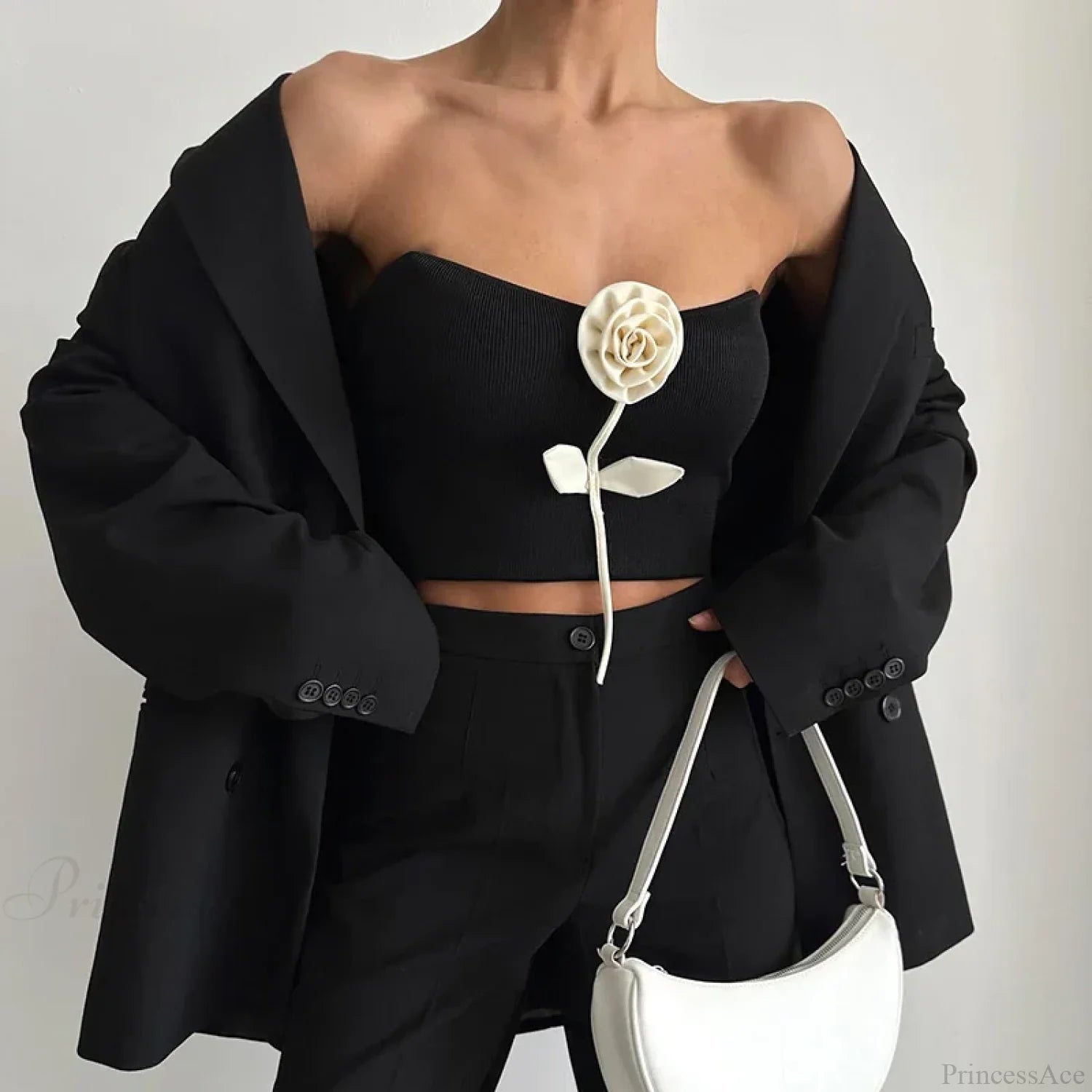 Solid Elegant Sleeveless Strapless Casual Flower Tube Crop Top croptop-250126