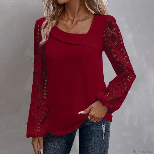 Solid Fashion Blouse Elegant Hollow Lace Blouse blouse-250126