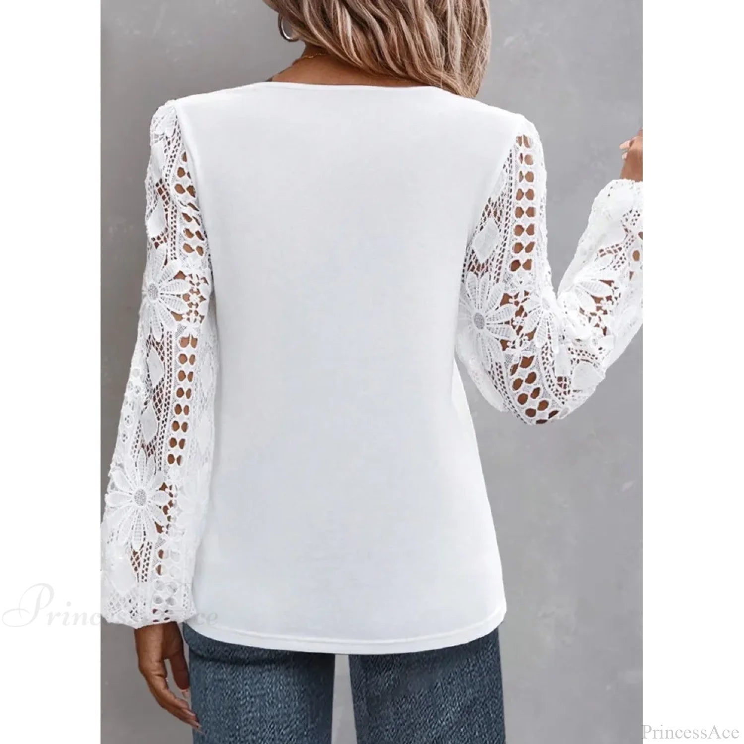 Solid Fashion Blouse Elegant Hollow Lace Blouse blouse-250126