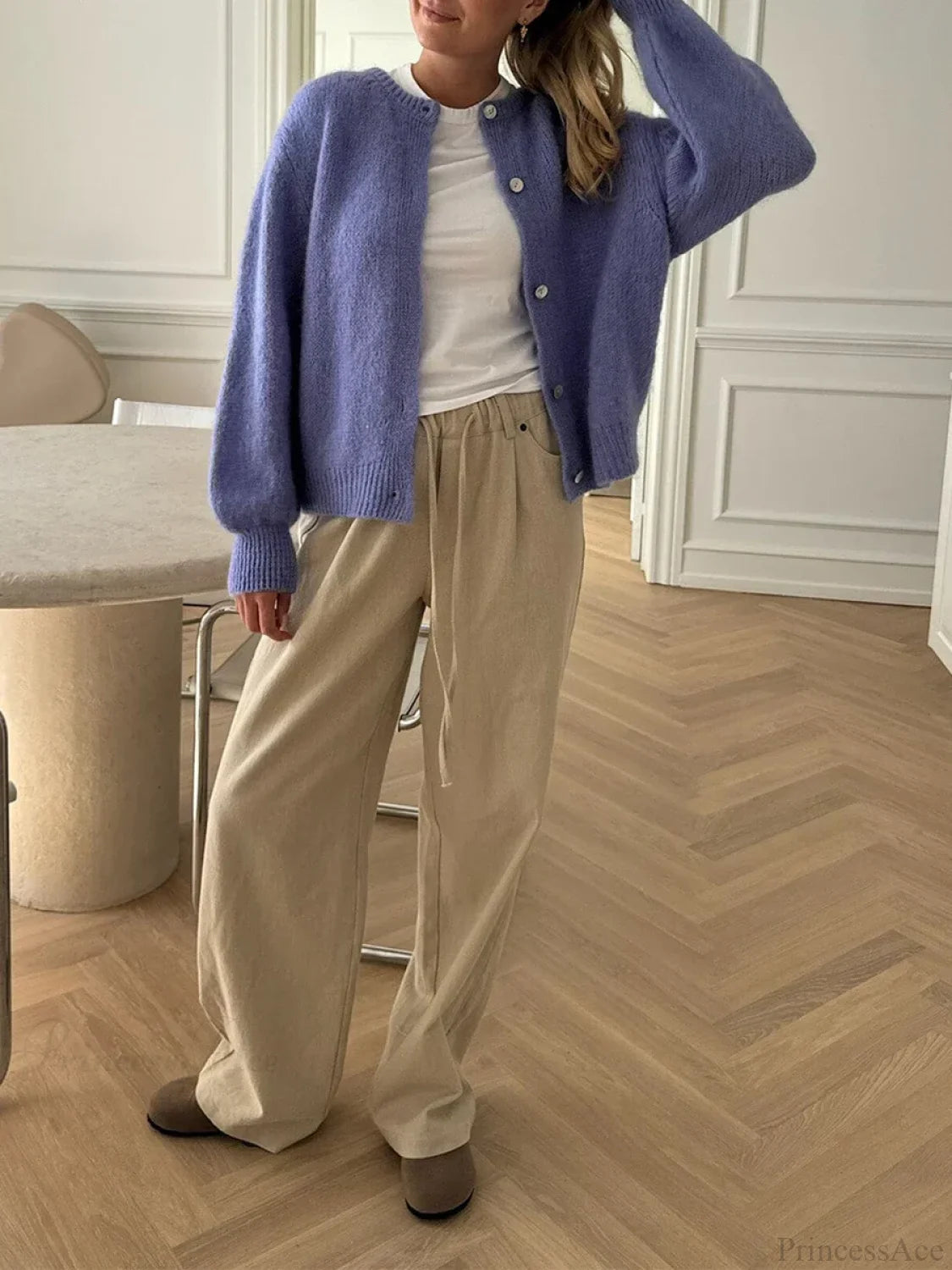 Solid Fuzzy Button Down Knit Cardigan