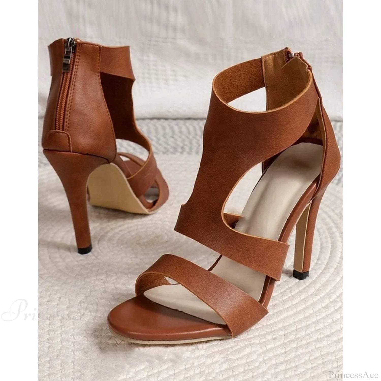 Solid High Heel Sandals Zip Back Peep Toe Outdoorfashion Going Out Femme Party Summer Shoes