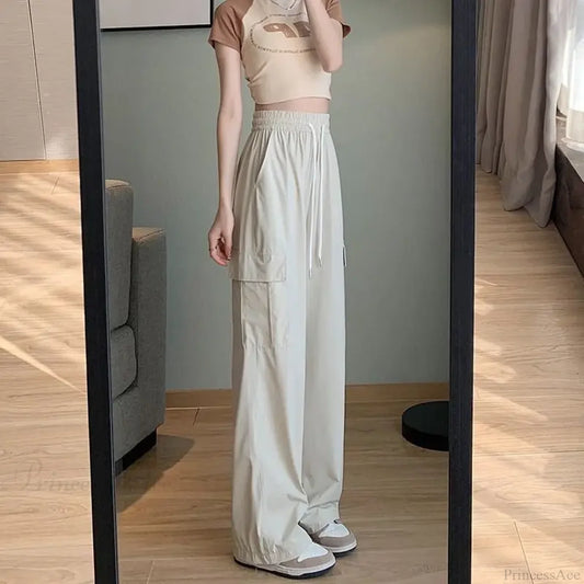 Solid High Waist Fashion Cargo Pants Beige / S