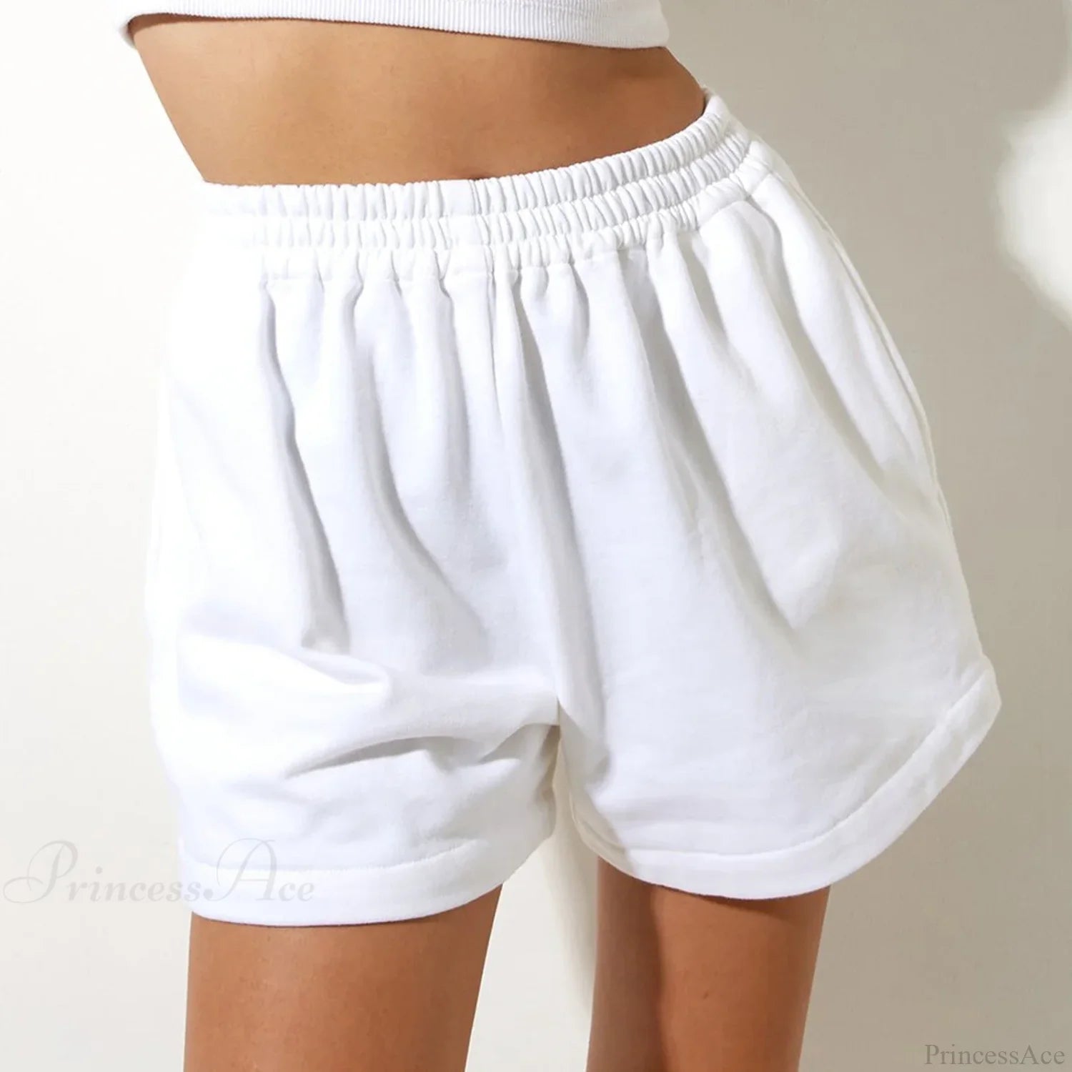 Solid High Waist Sweatpants Short WHITE / S short-250223