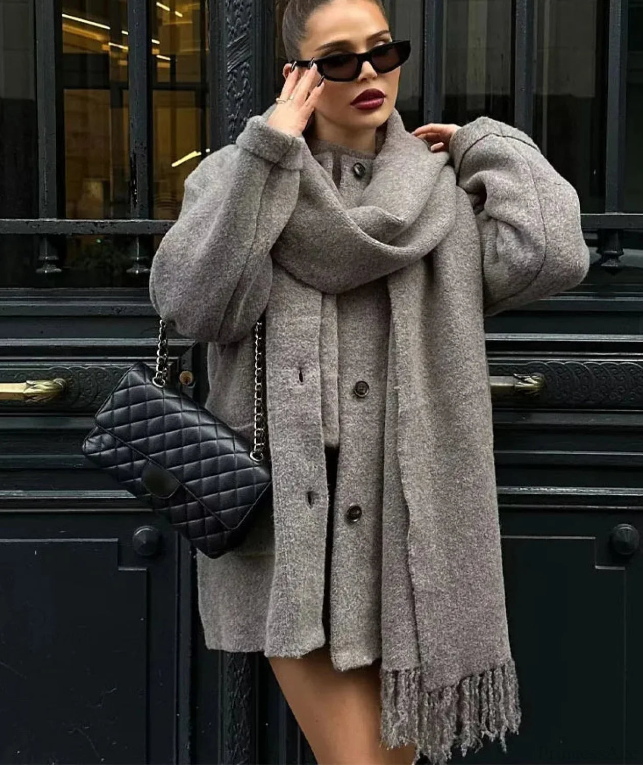 Solid Knitted Single Breasted Coat Coats-241208