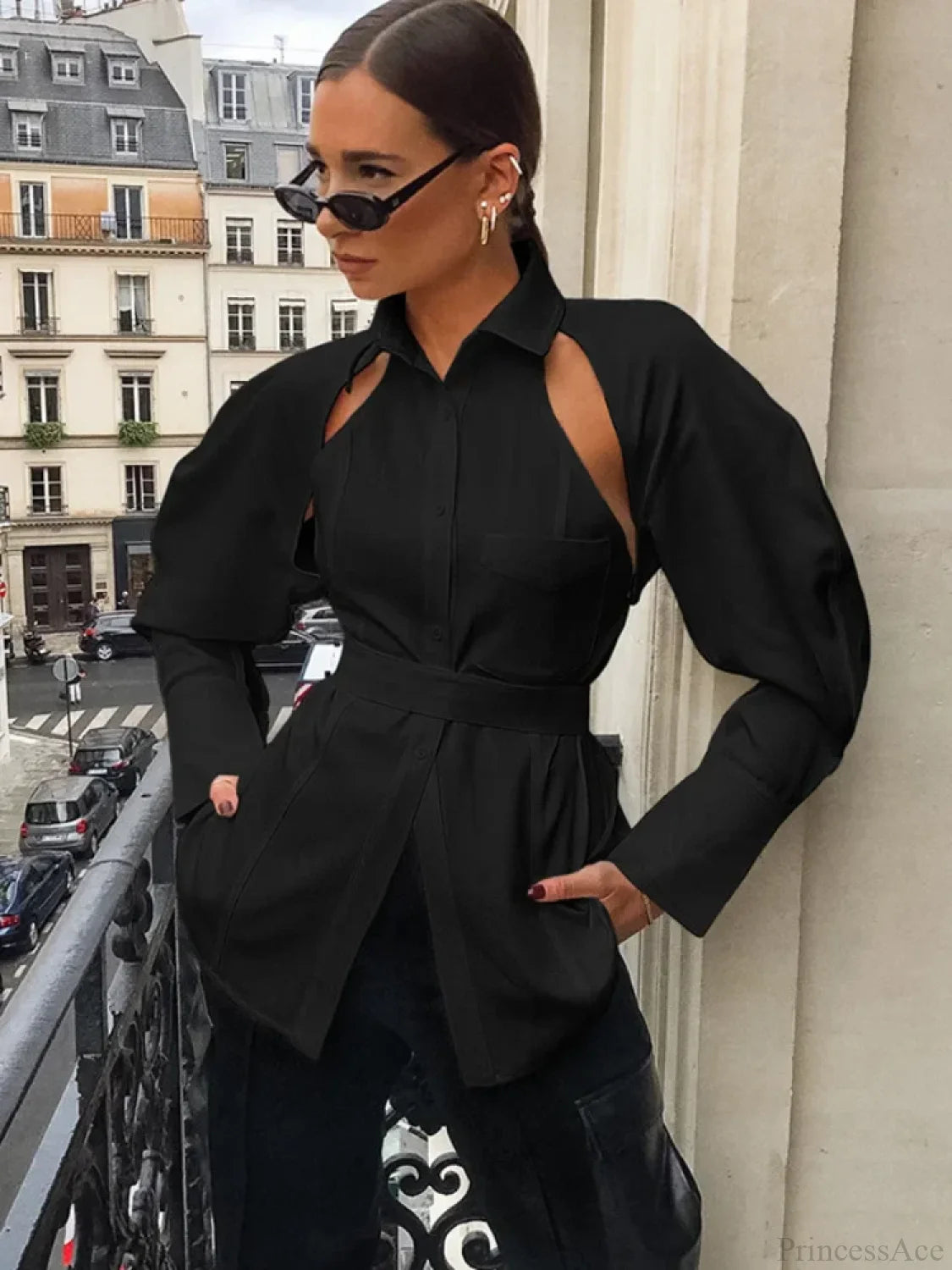 Solid Lapel Single Breasted White Blouse blouse-250223