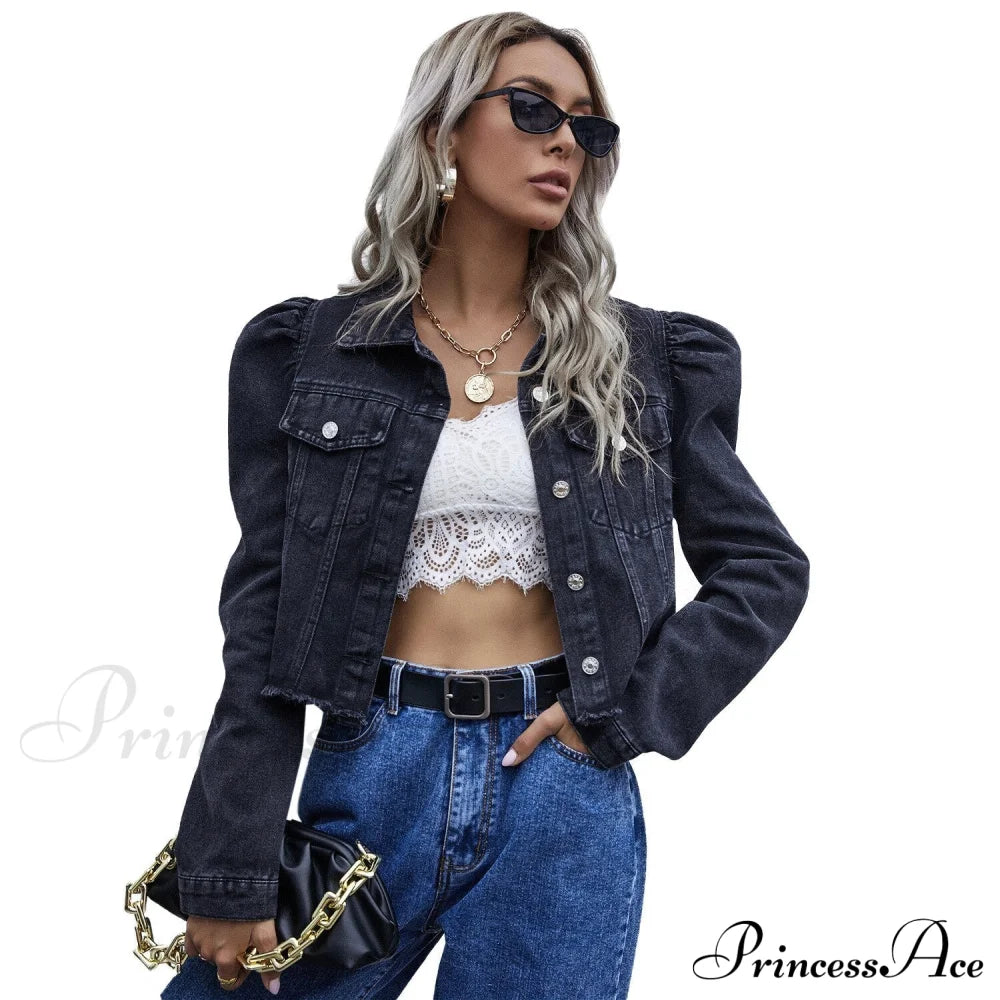 Solid Long Sleeve Slim Short Denim Jacket