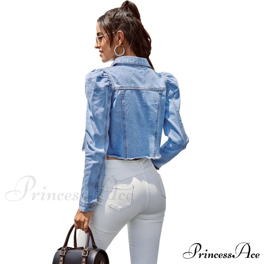 Solid Long Sleeve Slim Short Denim Jacket