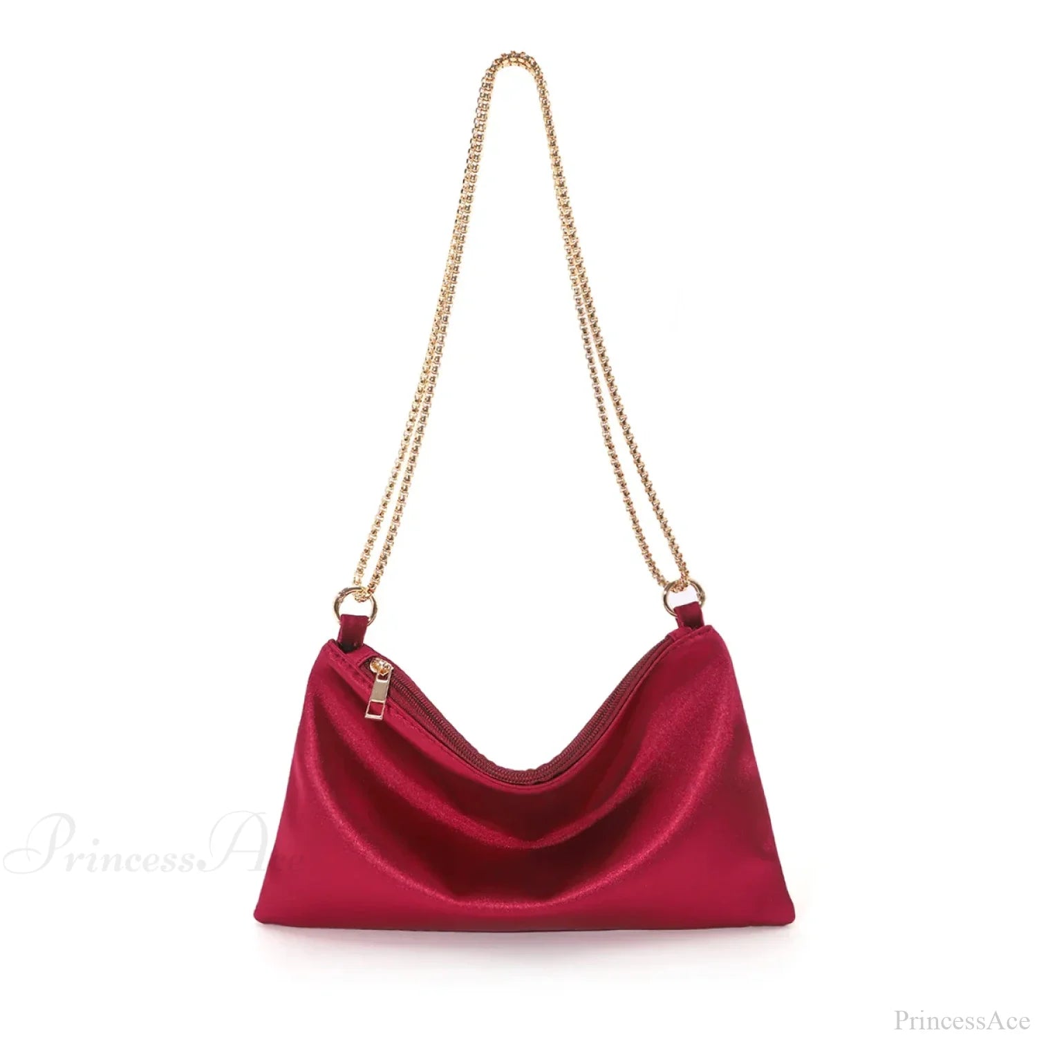 Solid Metal Chain Underarm Evening Wedding Clutch Bag Burgundy clutchbag-250126