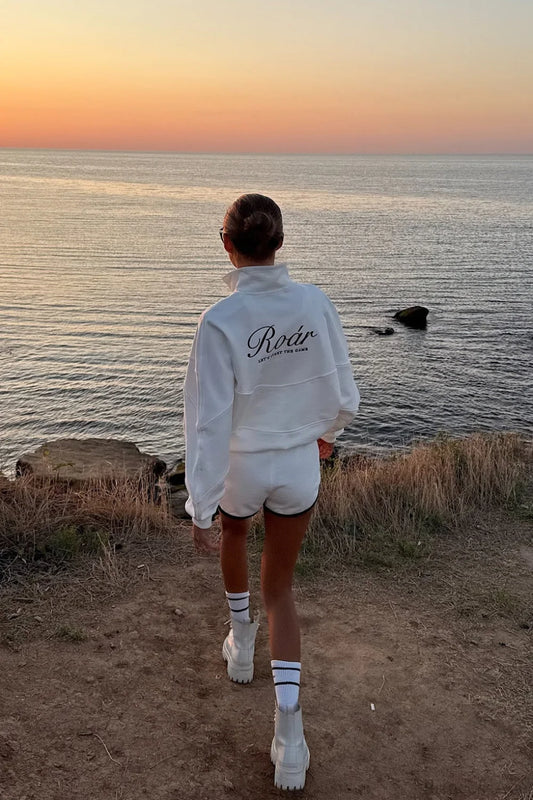 Solid Minimalist Relaxed Stand Collar Half-Zip Sweatshirts