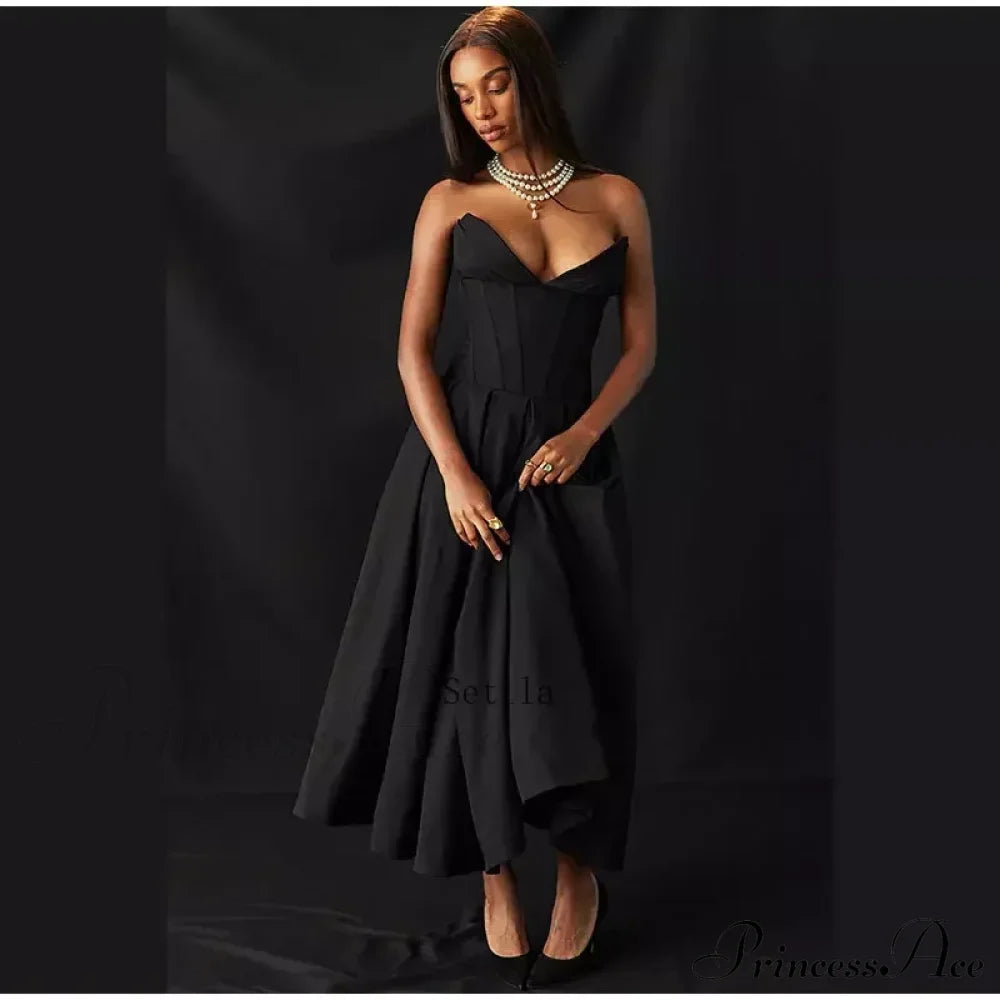 Solid Off-Shoulder Chic Backless Strapless High-Waisted Elegant Maxi Dress