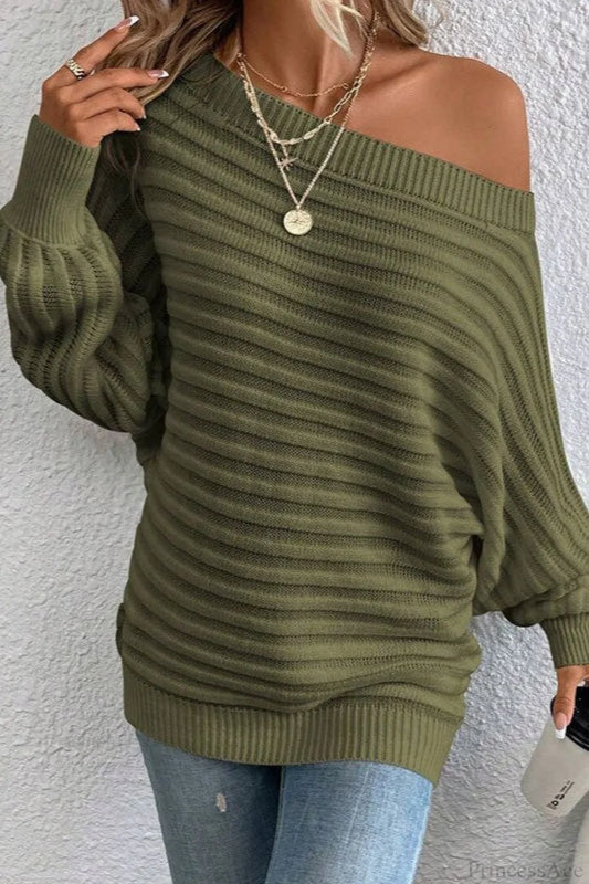 Solid Off-the-Shoulder Batwing Sleeve Sweater
