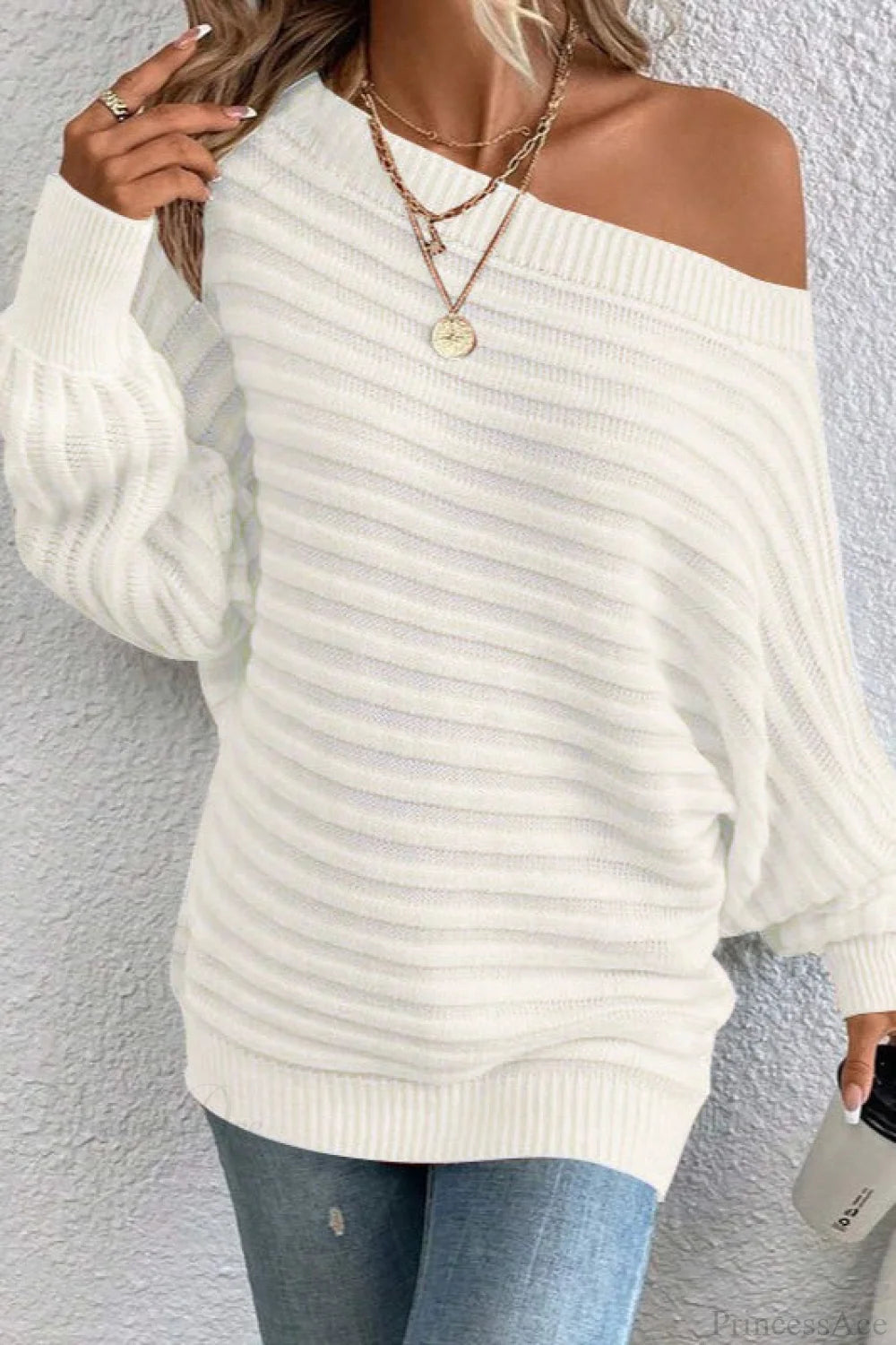 Solid Off-the-Shoulder Batwing Sleeve Sweater