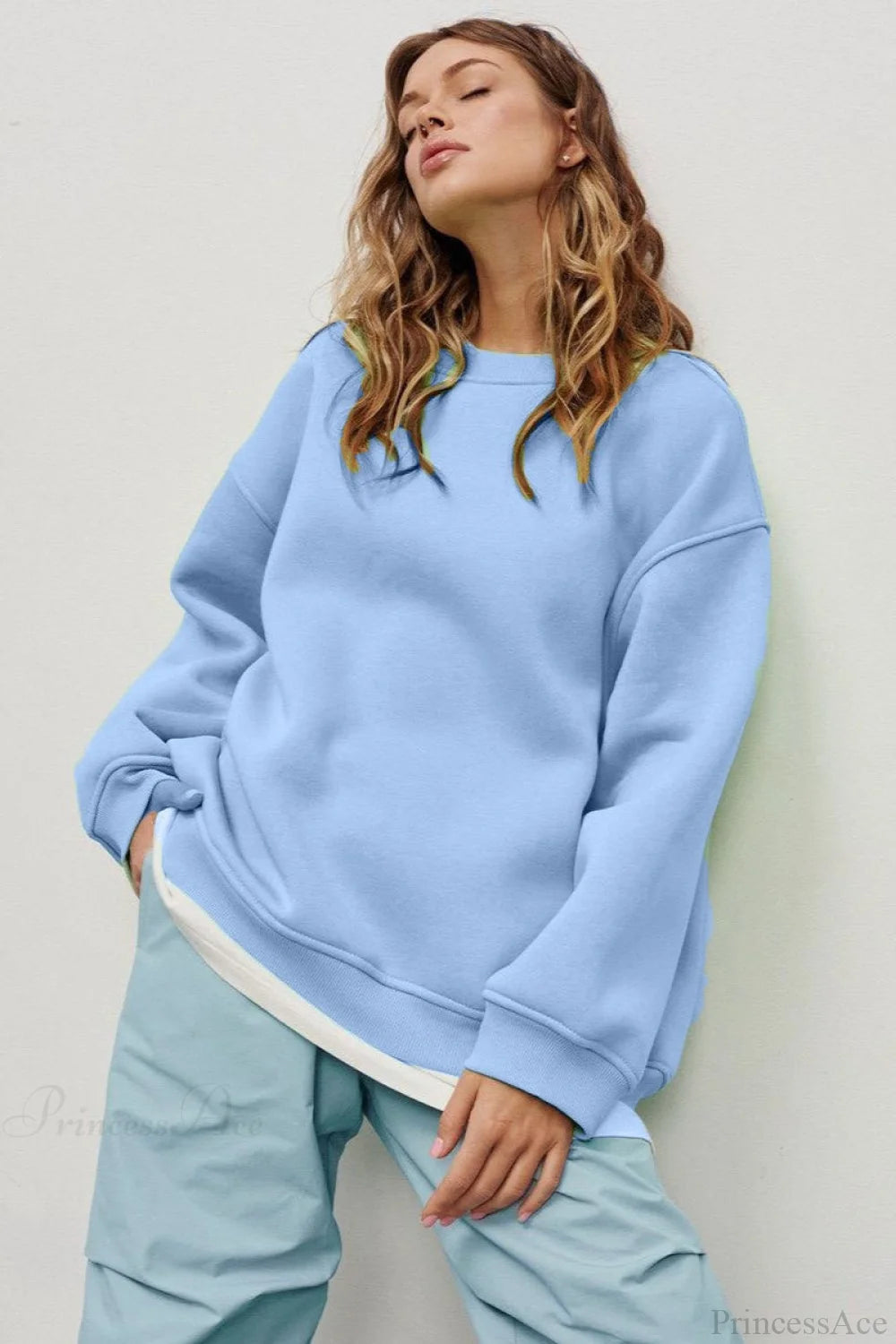 Solid Oversize Relaxed Pullover Sweatshirts M / Blue