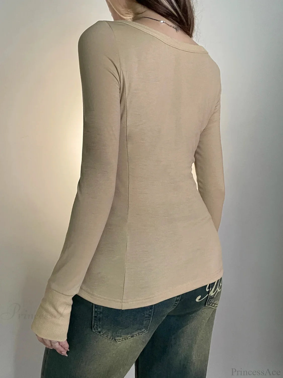Solid Patchwork Slim O-Neck Long Sleeve Knit Top knittop-250126