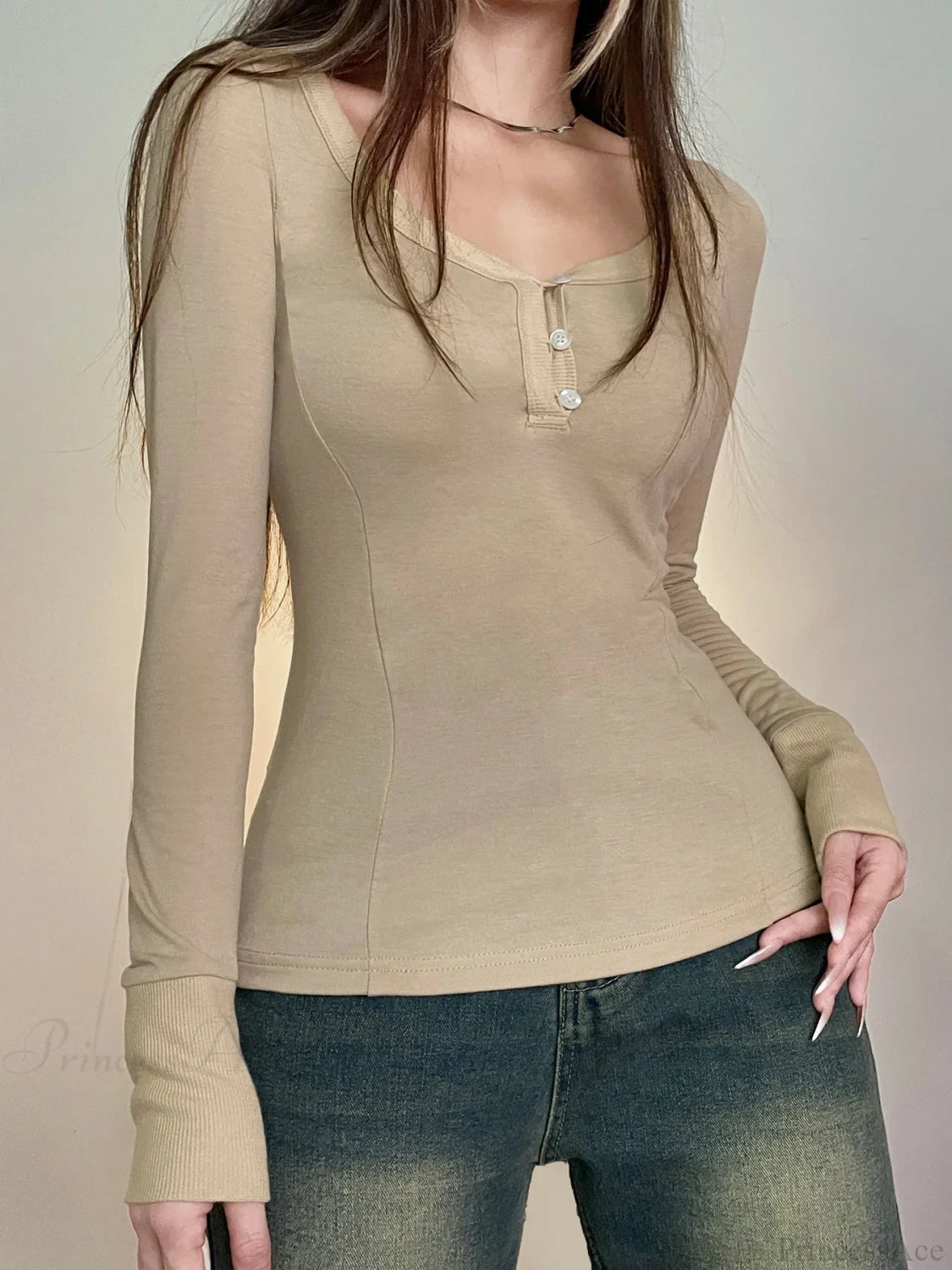 Solid Patchwork Slim O-Neck Long Sleeve Knit Top knittop-250126