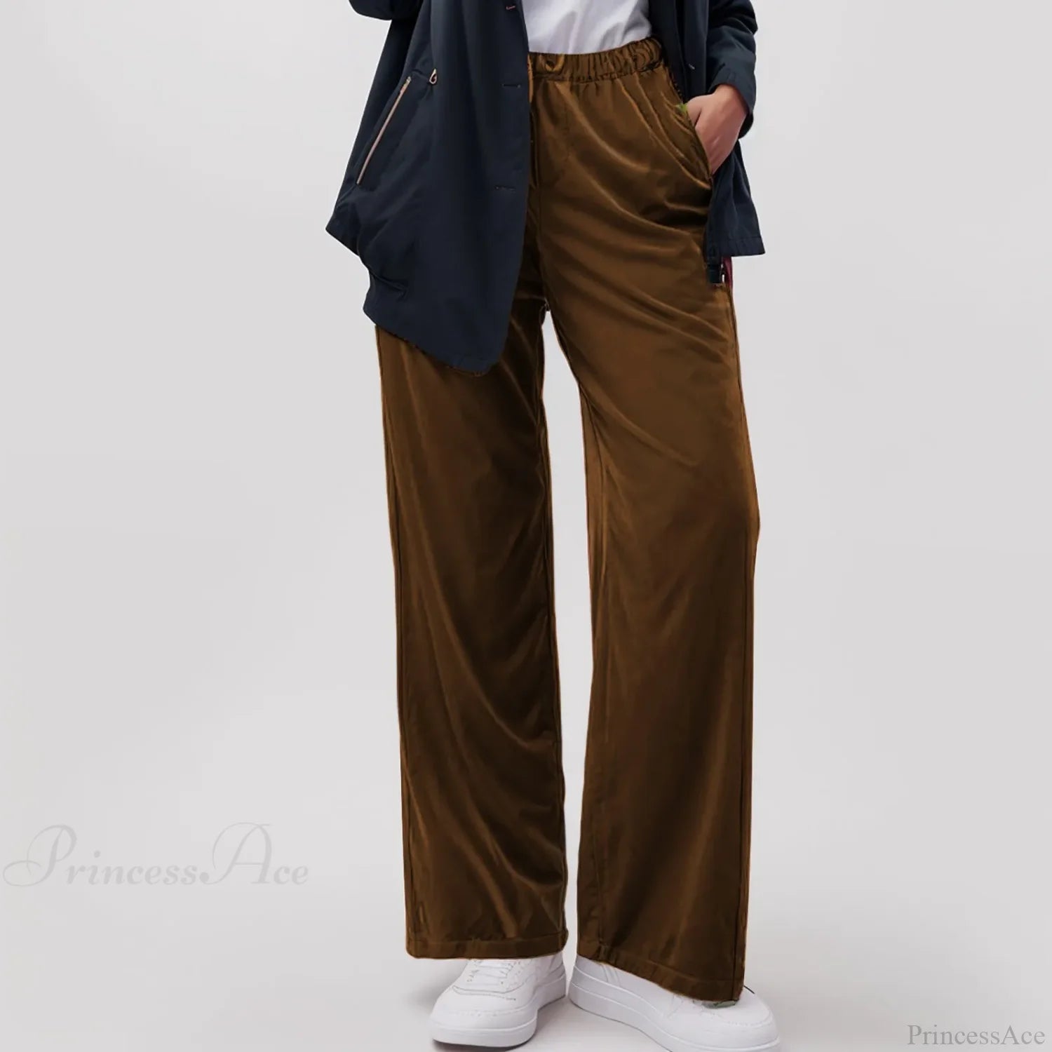 Solid Pocket Stretch Yoga Casual Pants Coffee / S