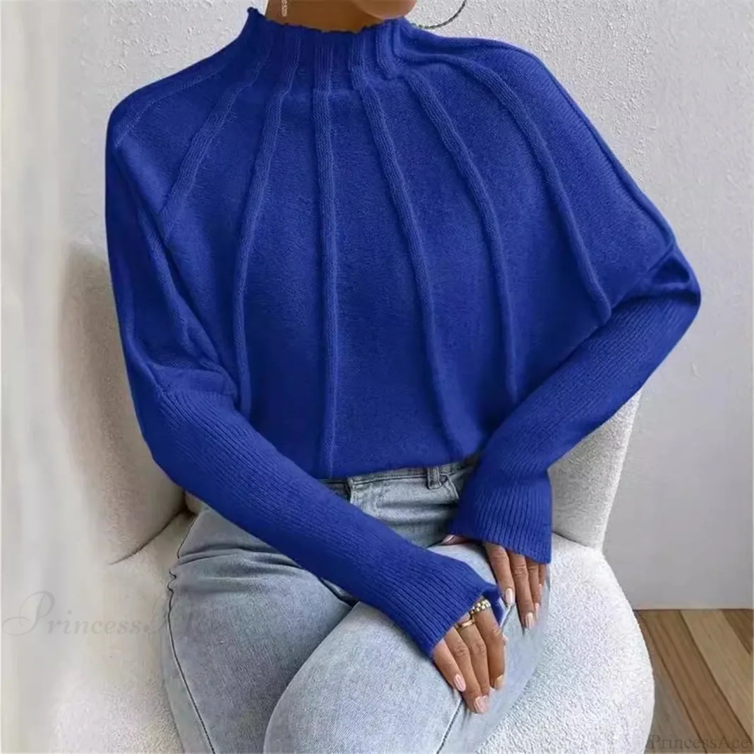 Solid Round Neck Batball Sleeve Loose Sweater