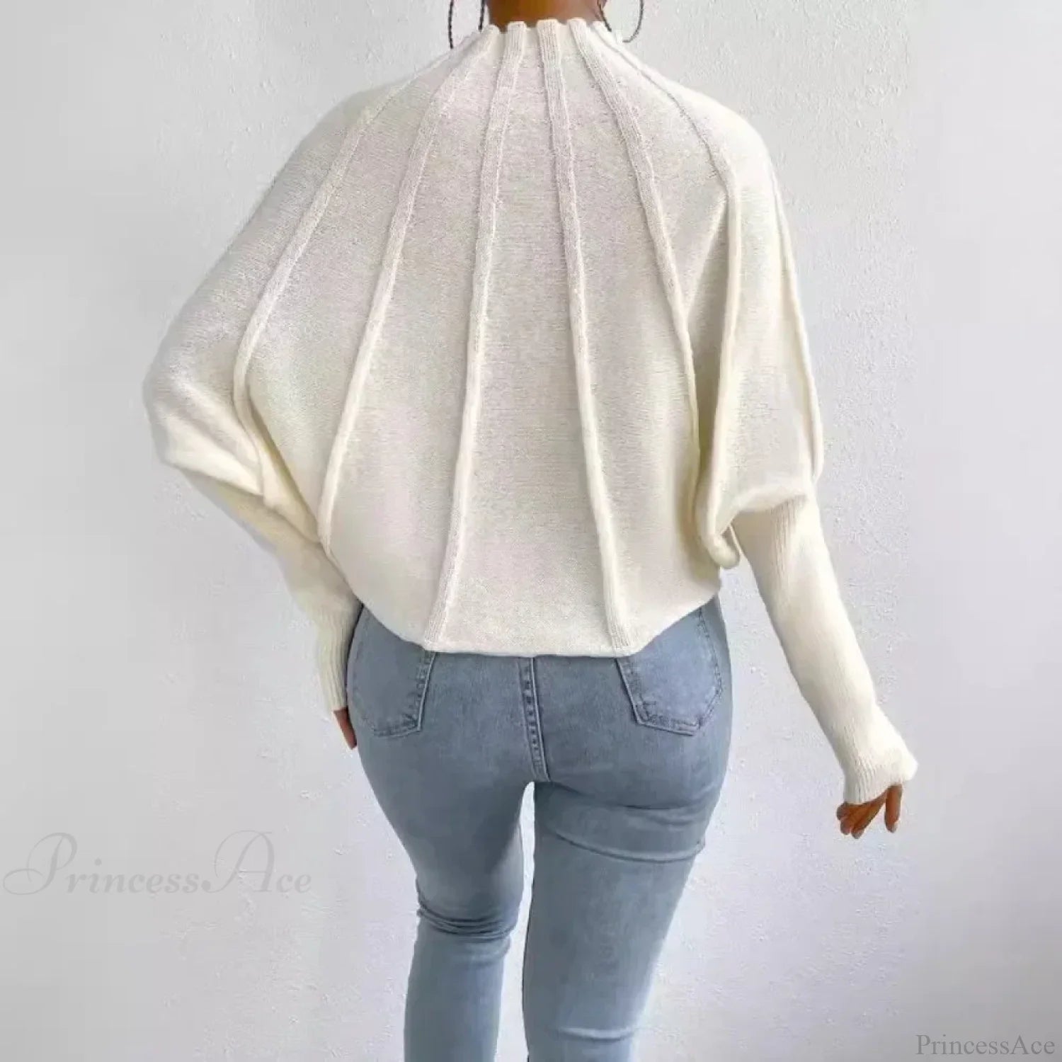 Solid Round Neck Batball Sleeve Loose Sweater