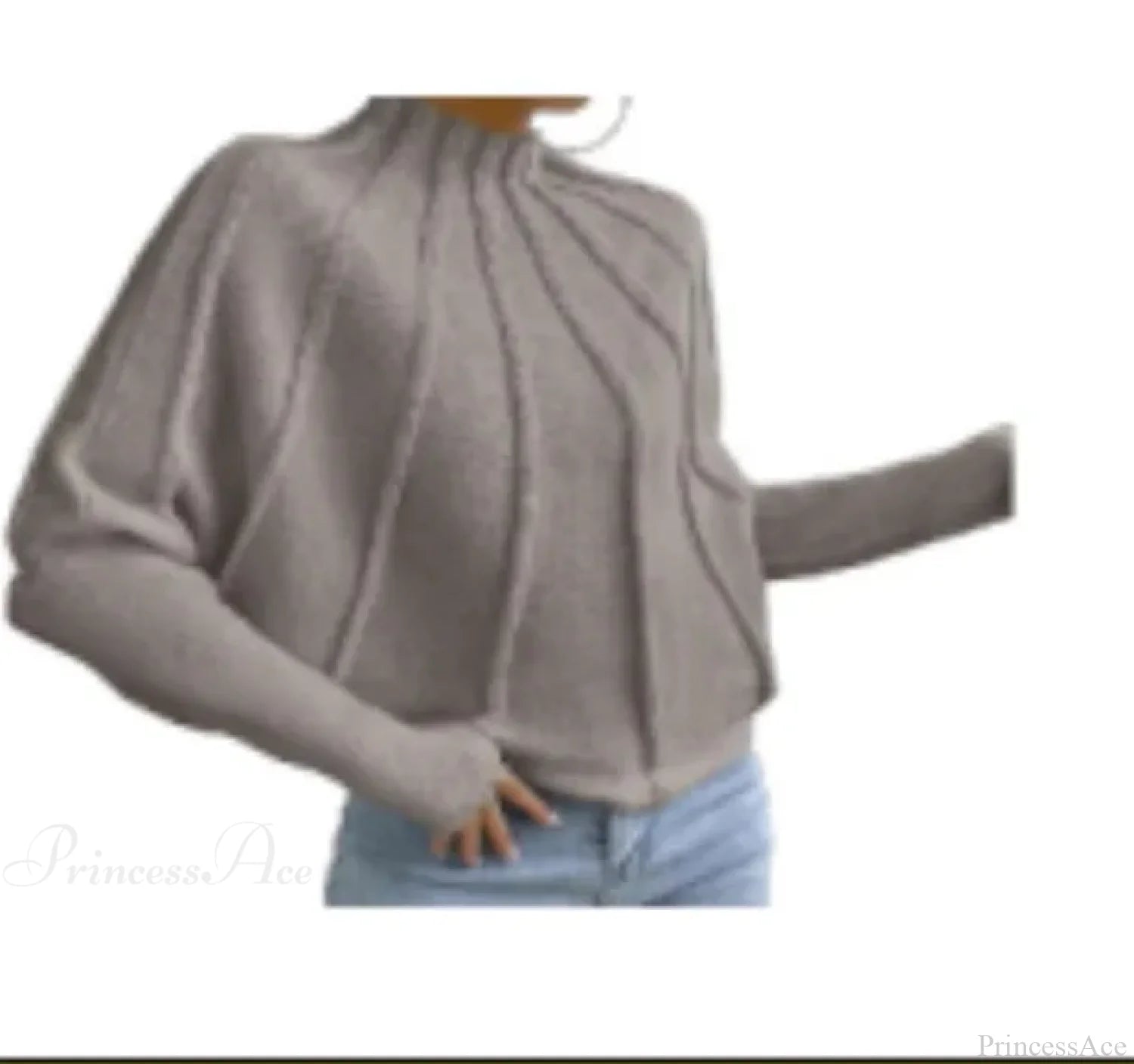 Solid Round Neck Batball Sleeve Loose Sweater gray / S