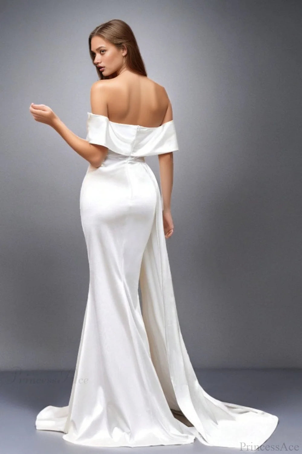 Solid Satin Off-the-Shoulder High Waist Mermaid Wedding Dress