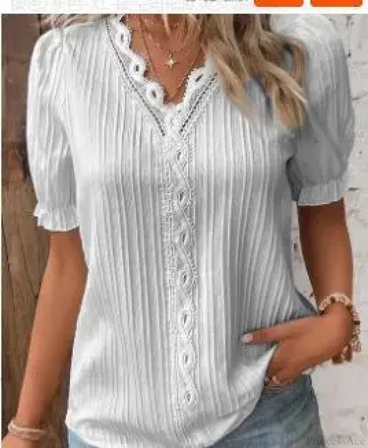 Solid Sexy V-neck Splice Short Sleeve Blouse Light Grey / S blouse-250126