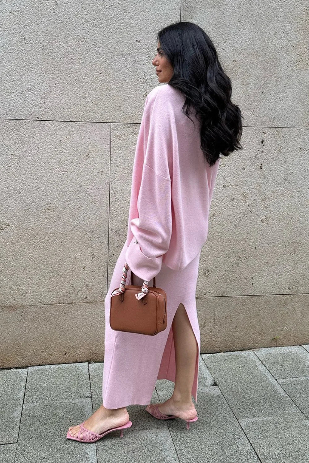 Solid Soft Minimalist Knit Cami Midi Skirt Three Piece Set