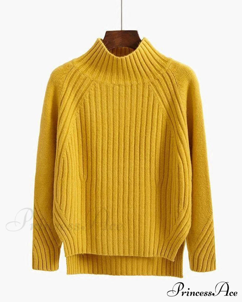 Solid Color Stand-up Sweater Yellow 2023 f/w 23BF clothes Sweaters sweaters & cardigans Tops/Blouses