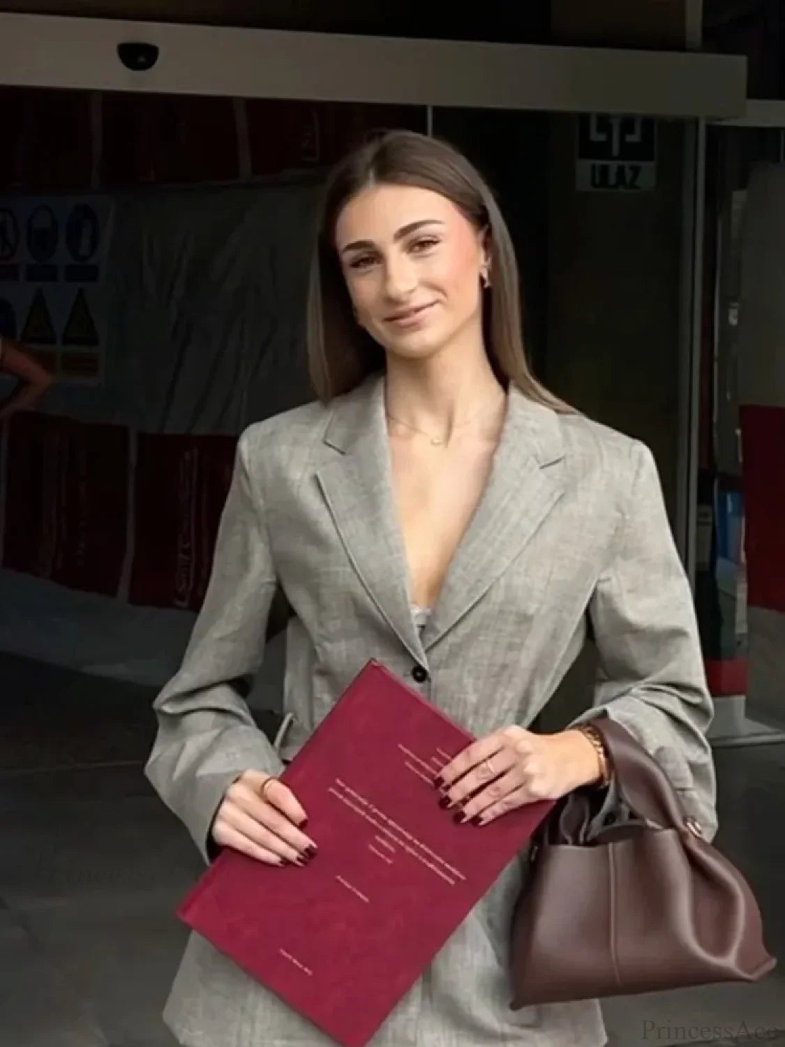 Solid Suit Coat with Belt V-neck Lapel Coat