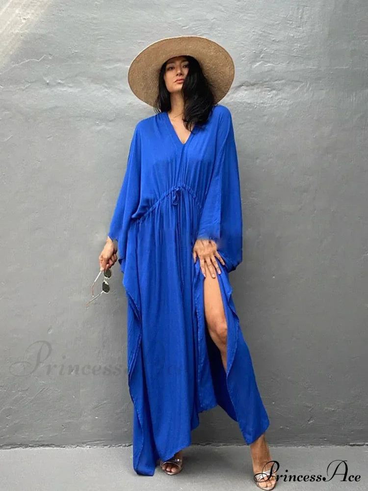 Solid Tunic Loose Kaftan Side Split Long Maxi Dress