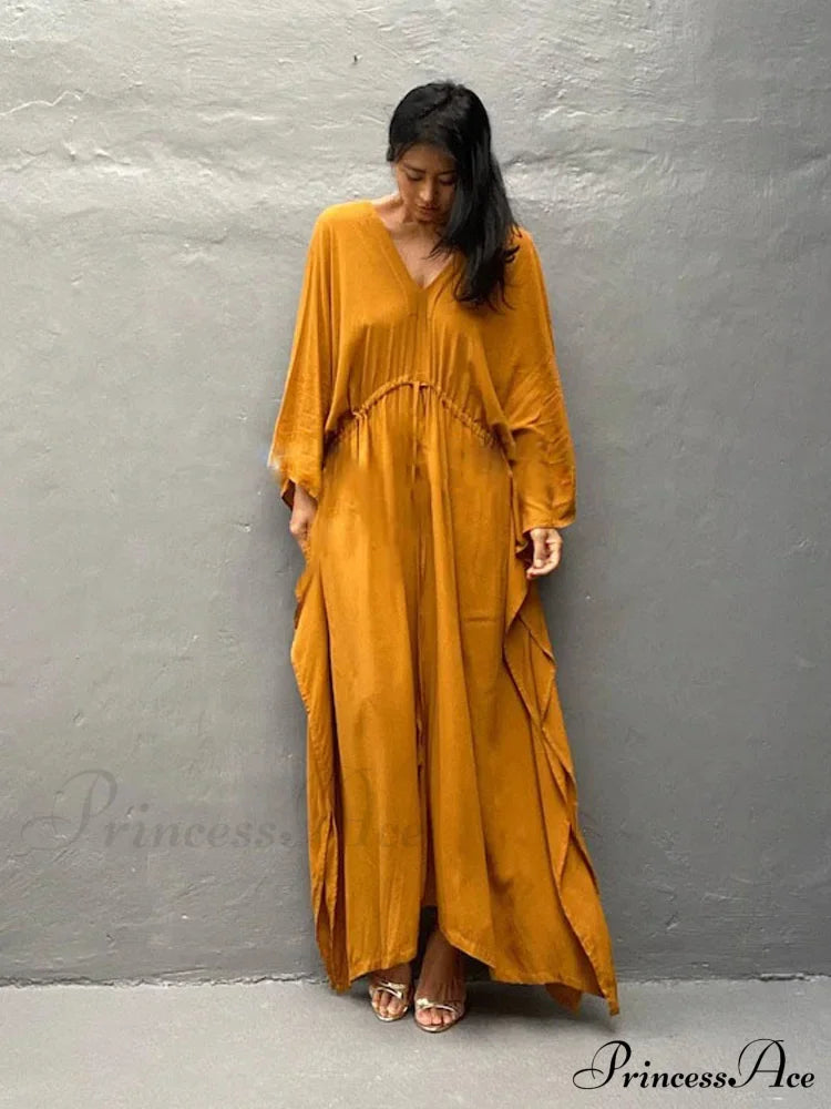 Solid Tunic Loose Kaftan Side Split Long Maxi Dress