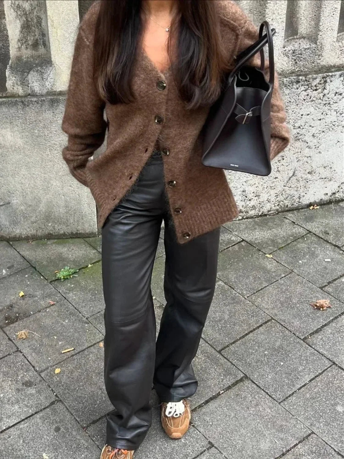 Solid V-neck Mohair Loose Cardigan