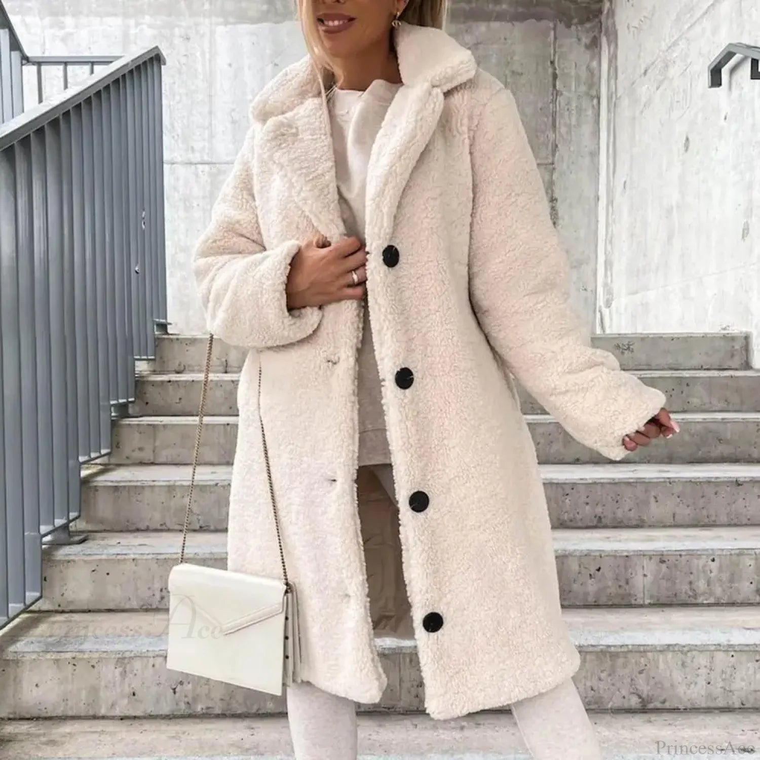 Solid Woolen Coat with Belted Overcoat Apricot / S