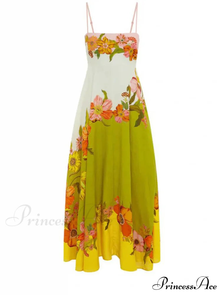 Sophisticated Modern And Unique Graceful Print Strap Midi Dress Multicolor / L Dresses